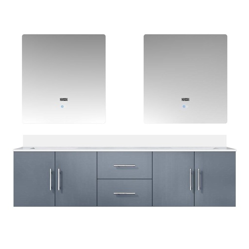 [LVG72DB210] Geneva 72 in. W x 22 in. D Dark Grey Double Bath Vanity, White Quartz Top, and 30 in. LED Mirrors