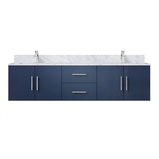 [LVG72DE101] Geneva 72 in. W x 22 in. D Navy Blue Double Bath Vanity, Carrara Marble Top, and Faucet Set