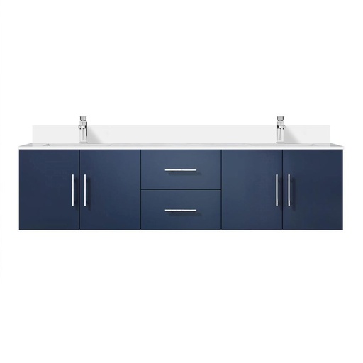 [LVG72DE201] Geneva 72 in. W x 22 in. D Navy Blue Double Bath Vanity, White Quartz Top, and Faucet Set