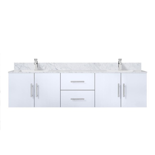 [LVG72DM101] Geneva 72 in. W x 22 in. D Glossy White Double Bath Vanity, Carrara Marble Top, and Faucet Set