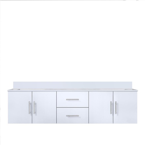 [LVG72DM200] Geneva 72 in. W x 22 in. D Glossy White Double Bath Vanity and White Quartz Top