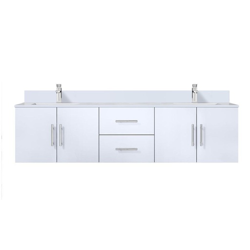 [LVG72DM301] Geneva 72 in. W x 22 in. D Glossy White Double Bath Vanity, Cultured Marble Top, and Faucet Set