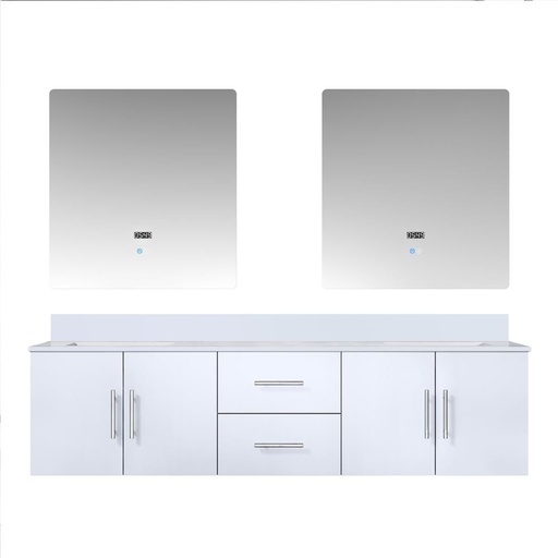 [LVG72DM310] Geneva 72 in. W x 22 in. D Glossy White Double Bath Vanity, Cultured Marble Top, and 30 in. LED Mirrors
