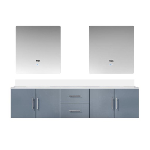 [LVG80DB210] Geneva 80 in. W x 22 in. D Dark Grey Double Bath Vanity, White Quartz Top, and 30 in. LED Mirrors