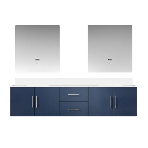 [LVG80DE210] Geneva 80 in. W x 22 in. D Navy Blue Double Bath Vanity, White Quartz Top, and 30 in. LED Mirrors