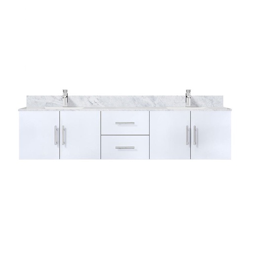 [LVG80DM101] Geneva 80 in. W x 22 in. D Glossy White Double Bath Vanity, Carrara Marble Top, and Faucet Set