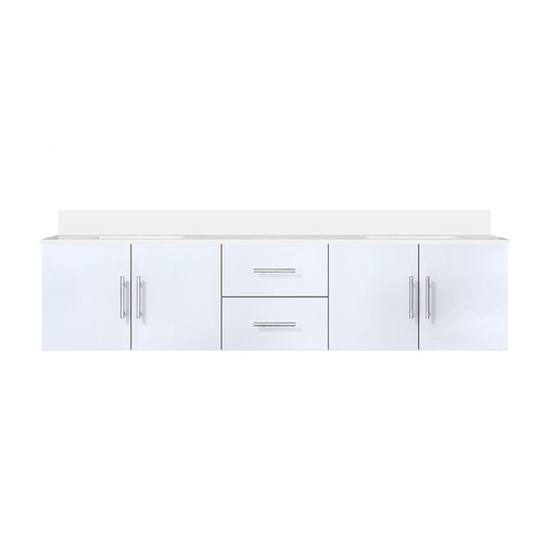 [LVG80DM200] Geneva 80 in. W x 22 in. D Glossy White Double Bath Vanity and White Quartz Top