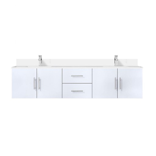 [LVG80DM201] Geneva 80 in. W x 22 in. D Glossy White Double Bath Vanity, White Quartz Top, and Faucet Set