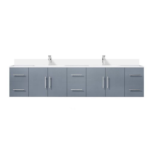 [LVG84DB201] Geneva 84 in. W x 22 in. D Dark Grey Double Bath Vanity, White Quartz Top, and Faucet Set