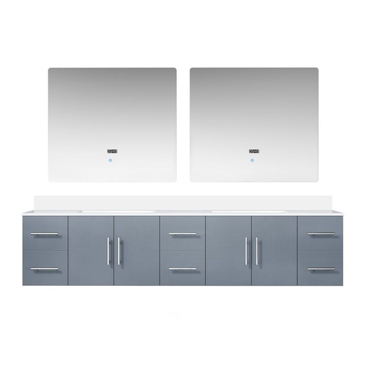 [LVG84DB310] Geneva 84 in. W x 22 in. D Dark Grey Double Bath Vanity, Cultured Marble Top, and 36 in. LED Mirrors
