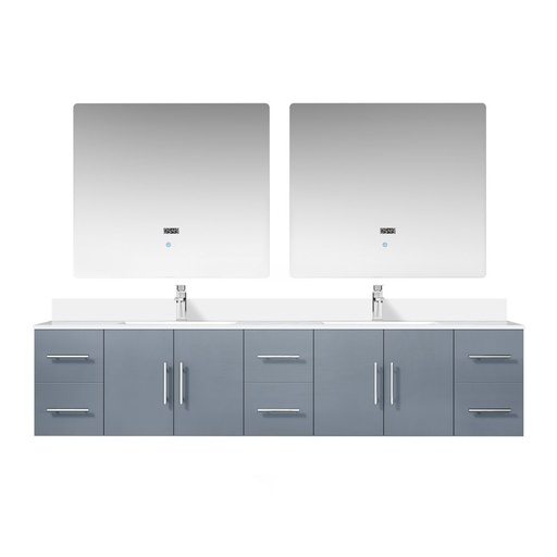 [LVG84DB311] Geneva 84 in. W x 22 in. D Dark Grey Double Bath Vanity, Cultured Marble Top, Faucet Set, and 36 in. LED Mirrors
