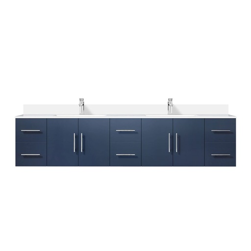 [LVG84DE301] Geneva 84 in. W x 22 in. D Navy Blue Double Bath Vanity, Cultured Marble Top, and Faucet Set