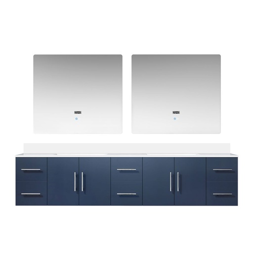 [LVG84DE310] Geneva 84 in. W x 22 in. D Navy Blue Double Bath Vanity, Cultured Marble Top, and 36 in. LED Mirrors