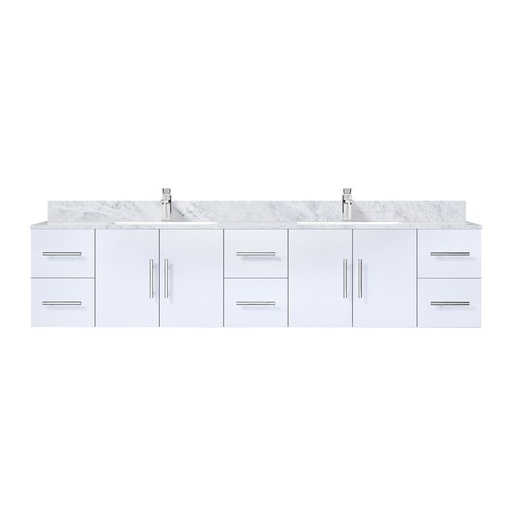 [LVG84DM101] Geneva 84 in. W x 22 in. D Glossy White Double Bath Vanity, Carrara Marble Top, and Faucet Set