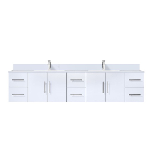 [LVG84DM201] Geneva 84 in. W x 22 in. D Glossy White Double Bath Vanity, White Quartz Top, and Faucet Set