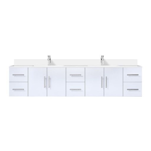 [LVG84DM301] Geneva 84 in. W x 22 in. D Glossy White Double Bath Vanity, Cultured Marble Top, and Faucet Set