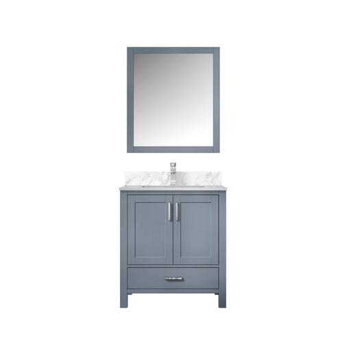 [LVJ30SB111] Jacques 30 in. W x 22 in. D Dark Grey Bath Vanity, Carrara Marble Top, Faucet Set, and 28 in. Mirror