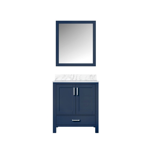 [LVJ30SE110] Jacques 30 in. W x 22 in. D Navy Blue Bath Vanity, Carrara Marble Top, and 28 in. Mirror