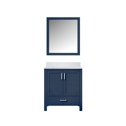 [LVJ30SE210] Jacques 30 in. W x 22 in. D Navy Blue Bath Vanity, White Quartz Top, and 28 in. Mirror