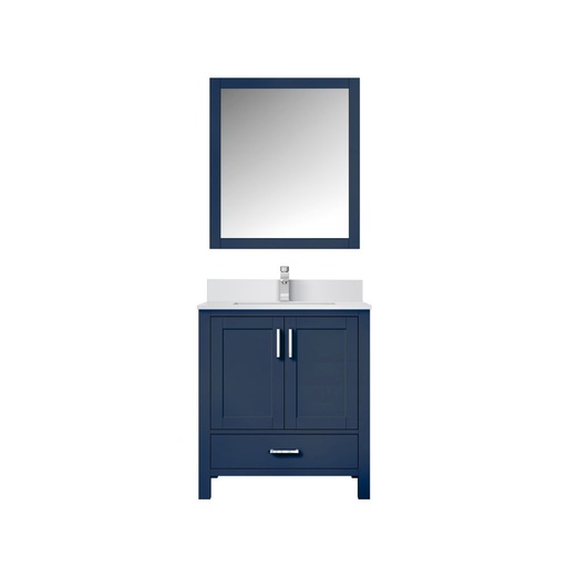 [LVJ30SE211] Jacques 30 in. W x 22 in. D Navy Blue Bath Vanity, White Quartz Top, Faucet Set, and 28 in. Mirror