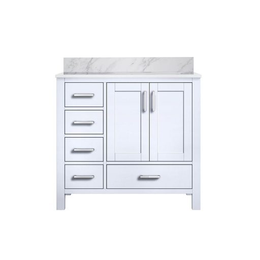 [LVJ36SA100R] Jacques 36 in. W x 22 in. D Right Offset White Bath Vanity and Carrara Marble Top