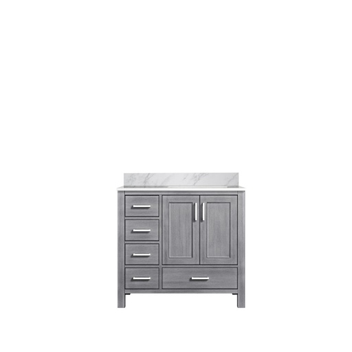 [LVJ36SD100R] Jacques 36 in. W x 22 in. D Right Offset Distressed Grey Bath Vanity and Carrara Marble Top
