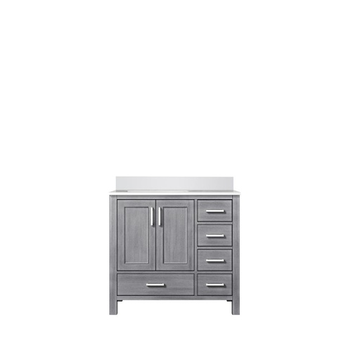 [LVJ36SD200L] Jacques 36 in. W x 22 in. D Left Offset Distressed Grey Bath Vanity and White Quartz Top