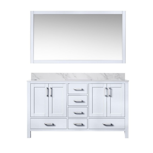 [LVJ60DA110] Jacques 60 in. W x 22 in. D White Double Bath Vanity, Carrara Marble Top, and 58 in. Mirror