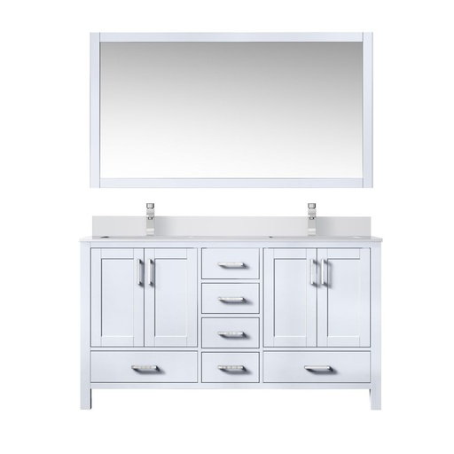 [LVJ60DA211] Jacques 60 in. W x 22 in. D White Double Bath Vanity, White Quartz Top, Faucet Set, and 58 in. Mirror