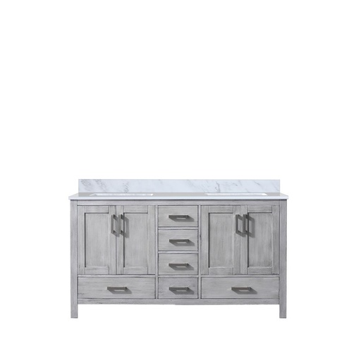 [LVJ60DD100] Jacques 60 in. W x 22 in. D Distressed Grey Double Bath Vanity and Carrara Marble Top