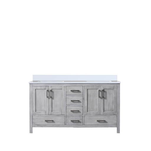 [LVJ60DD200] Jacques 60 in. W x 22 in. D Distressed Grey Double Bath Vanity and White Quartz Top