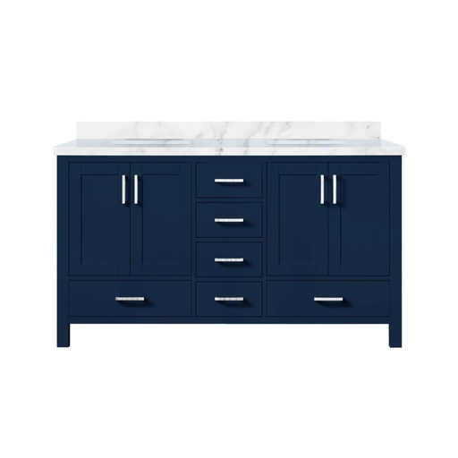[LVJ60DE100] Jacques 60 in. W x 22 in. D Navy Blue Double Bath Vanity and Carrara Marble Top