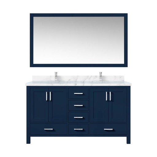 [LVJ60DE111] Jacques 60 in. W x 22 in. D Navy Blue Double Bath Vanity, Carrara Marble Top, Faucet Set, and 58 in. Mirror