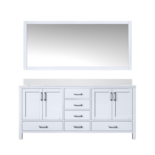 [LVJ72DA210] Jacques 72 in. W x 22 in. D White Double Bath Vanity, White Quartz Top, and 70 in. Mirror