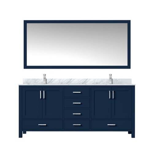[LVJ72DE111] Jacques 72 in. W x 22 in. D Navy Blue Double Bath Vanity, Carrara Marble Top, Faucet Set, and 28 in. Mirror