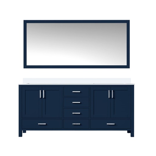 [LVJ72DE210] Jacques 72 in. W x 22 in. D Navy Blue Double Bath Vanity, White Quartz Top, and 28 in. Mirror