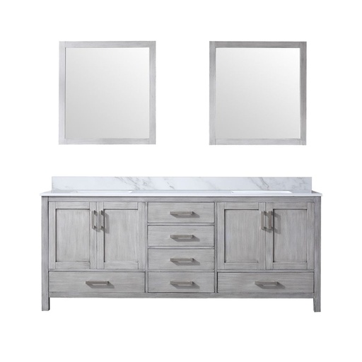 [LVJ80DD110] Jacques 80 in. W x 22 in. D Distressed Grey Double Bath Vanity, Carrara Marble Top, and 30 in. Mirrors