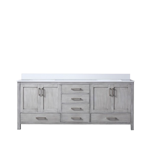 [LVJ80DD200] Jacques 80 in. W x 22 in. D Distressed Grey Double Bath Vanity and White Quartz Top