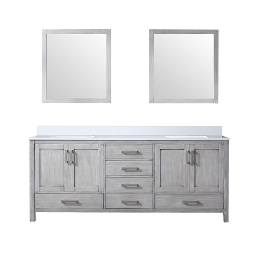 [LVJ80DD210] Jacques 80 in. W x 22 in. D Distressed Grey Double Bath Vanity, White Quartz Top, and 30 in. Mirrors