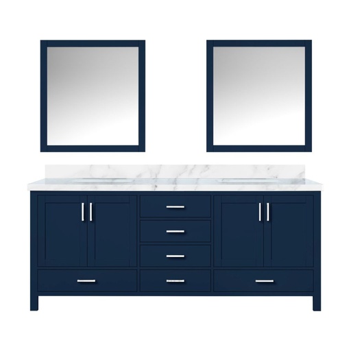 [LVJ80DE110] Jacques 80 in. W x 22 in. D Navy Blue Double Bath Vanity, Carrara Marble Top, and 30 in. Mirrors