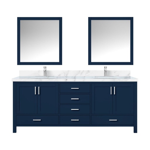 [LVJ80DE111] Jacques 80 in. W x 22 in. D Navy Blue Double Bath Vanity, Carrara Marble Top, Faucet Set, and 30 in. Mirrors