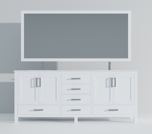 [LVJ84DA211] Jacques 84 in. W x 22 in. D White Double Bath Vanity, White Quartz Top, Faucet Set, and 34 in. Mirrors