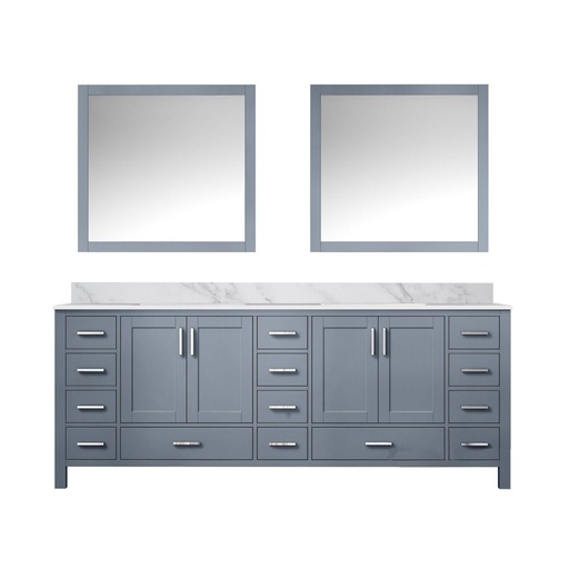 [LVJ84DB110] Jacques 84 in. W x 22 in. D Dark Grey Double Bath Vanity, Carrara Marble Top, and 34 in. Mirrors