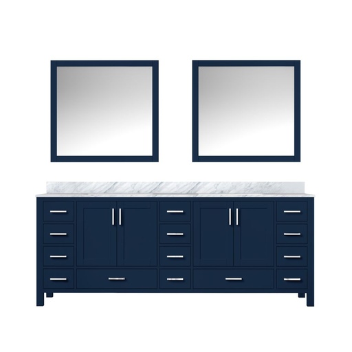 [LVJ84DE110] Jacques 84 in. W x 22 in. D Navy Blue Double Bath Vanity, Carrara Marble Top, and 34 in. Mirrors