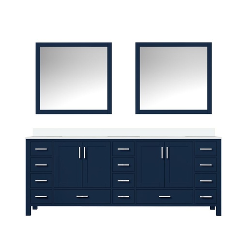 [LVJ84DE210] Jacques 84 in. W x 22 in. D Navy Blue Double Bath Vanity, White Quartz Top, and 34 in. Mirrors