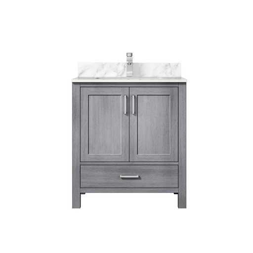 [LVJ30SD101] Jacques 30 in. W x 22 in. D Distressed Grey Bath Vanity, Carrara Marble Top, and Faucet Set