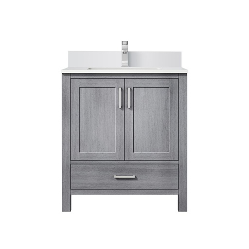 [LVJ30SD201] Jacques 30 in. W x 22 in. D Distressed Grey Bath Vanity, White Quartz Top, and Faucet Set