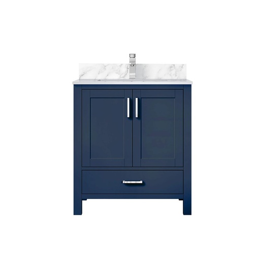 [LVJ30SE101] Jacques 30 in. W x 22 in. D Navy Blue Bath Vanity, Carrara Marble Top, and Faucet Set