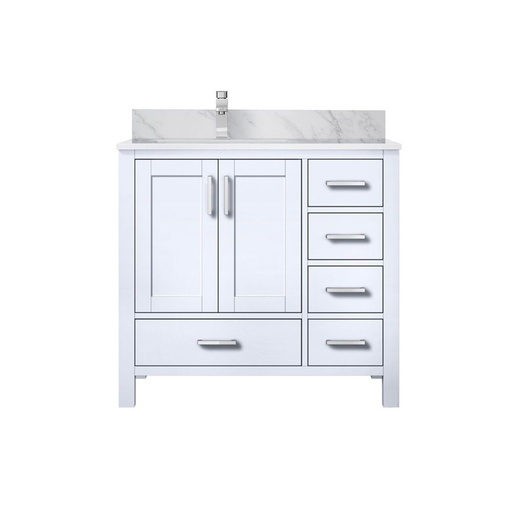[LVJ36SA101L] Jacques 36 in. W x 22 in. D Left Offset White Bath Vanity, Carrara Marble Top, and Faucet Set