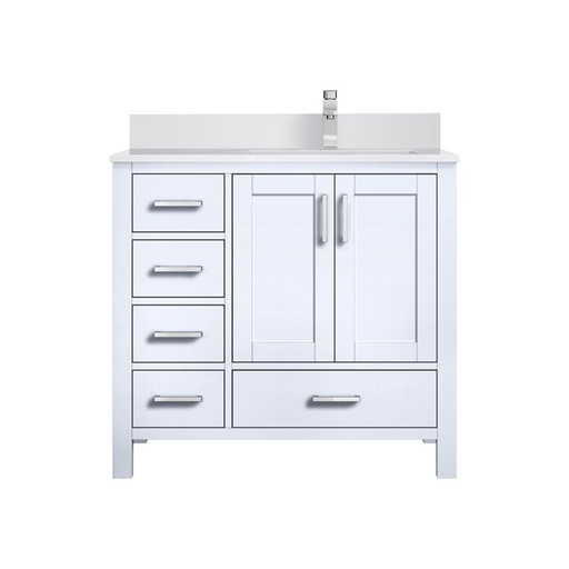 [LVJ36SA201R] Jacques 36 in. W x 22 in. D Right Offset White Bath Vanity, White Quartz Top, and Faucet Set